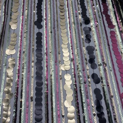 품질  Elegant QUICK DRY stripe polyester mesh with sequin embroidery fabric for evening dress 공장
